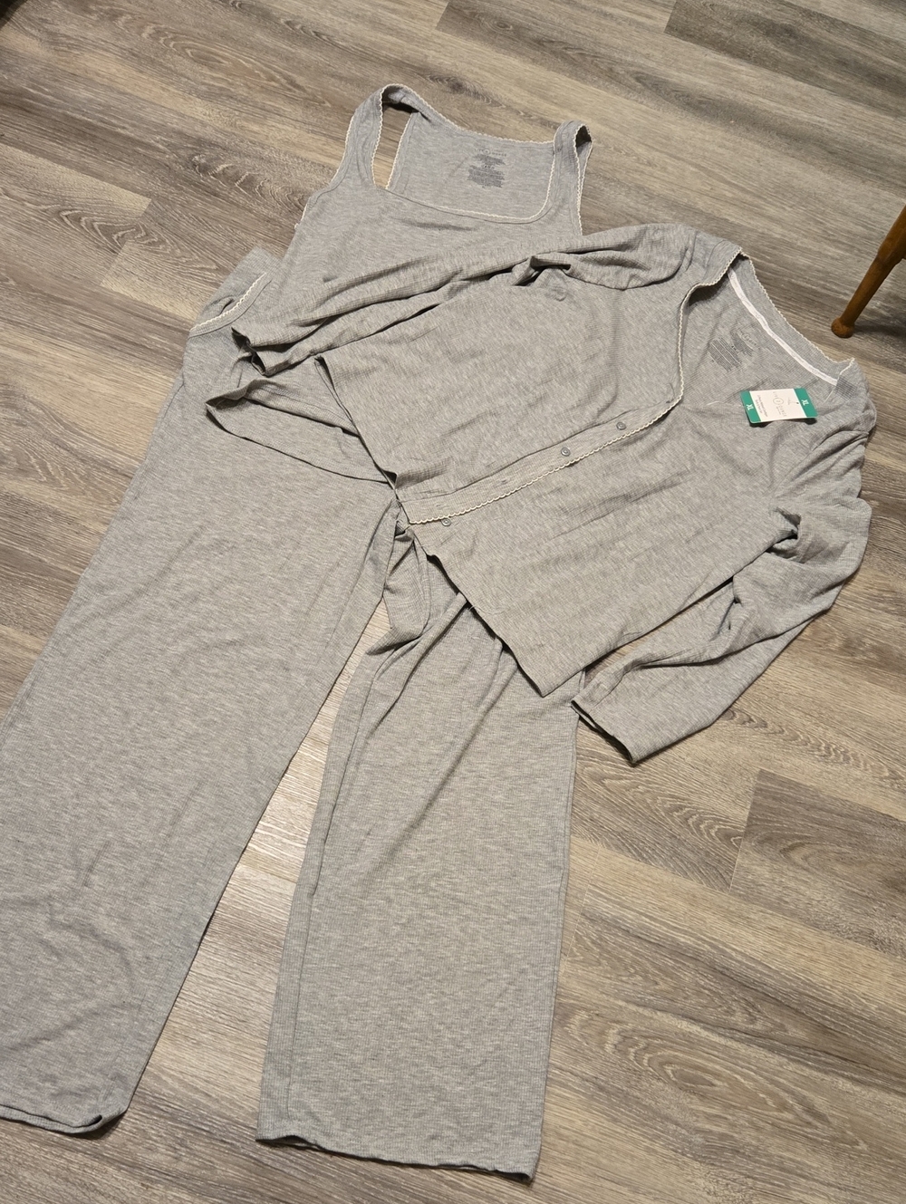 NWT 3 Piece Gray Ribbed Lounge Set Sz XL